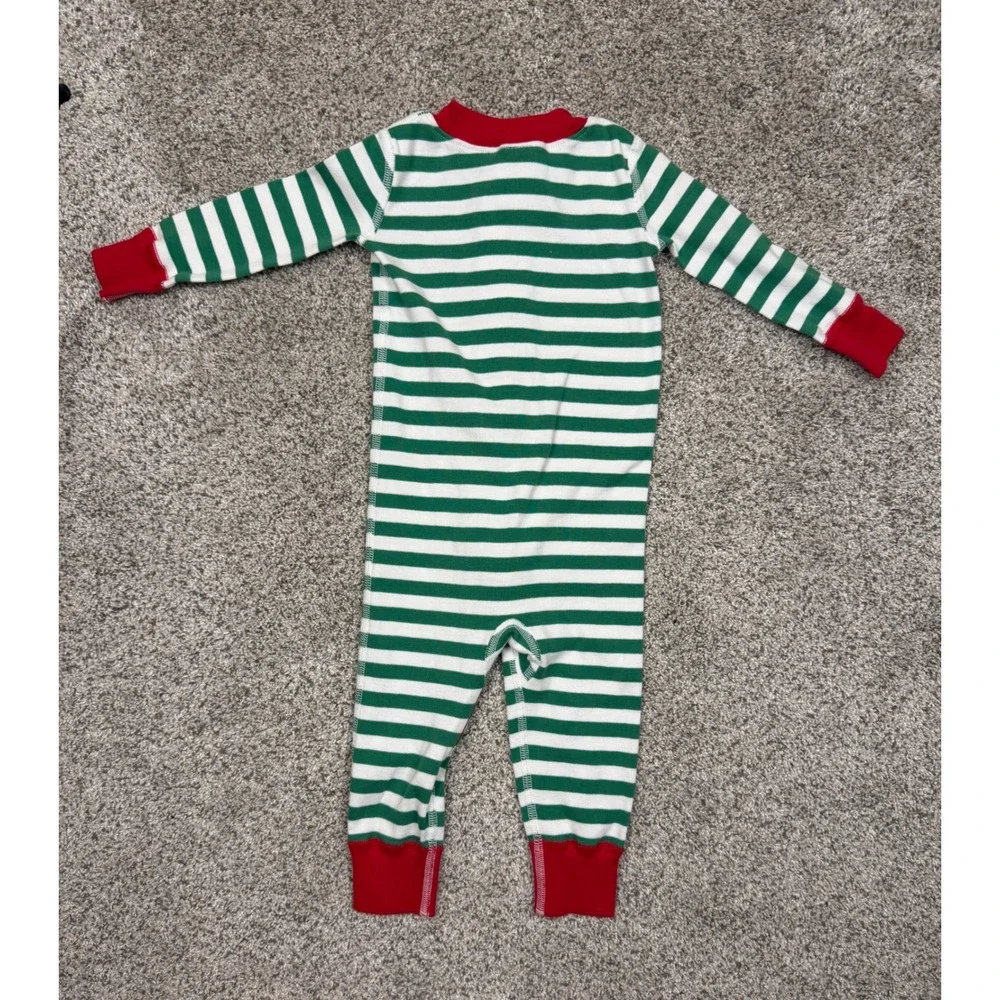 Hanna Andersson Green White Striped Organic Cotton Zip Pajama Sleeper 9-18 Month